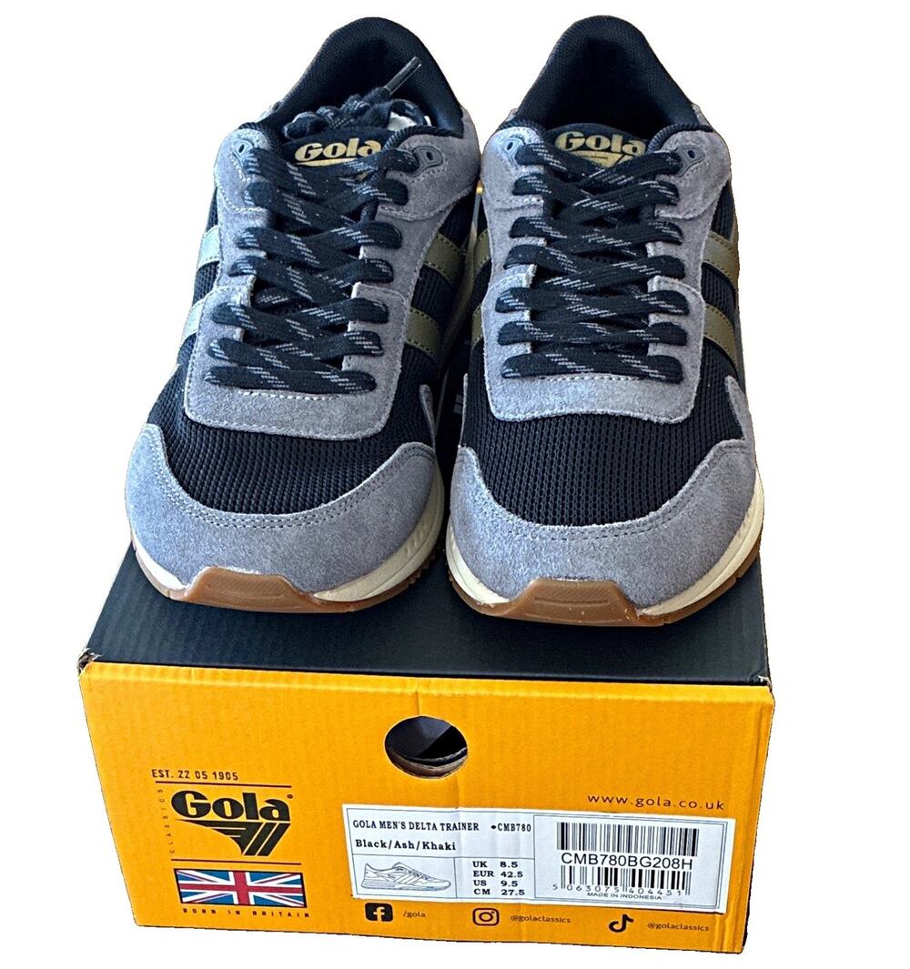 NIB Gola Men's Delta Trainer Black Suede Mesh Sneakers 9.5 CMB780